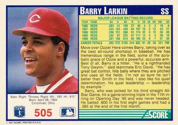 1991 Score #505 Barry Larkin Back