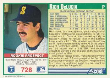 1991 Score #728 Rich DeLucia Back