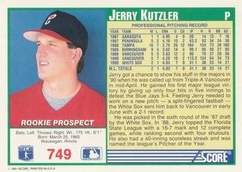1991 Score #749 Jerry Kutzler Back
