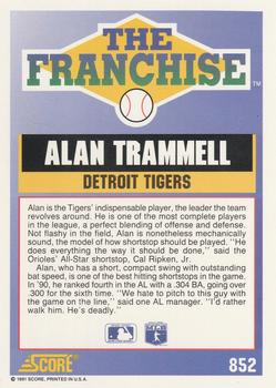 1991 Score #852 Alan Trammell Back