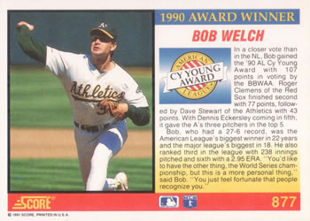 1991 Score #877 Bob Welch Back