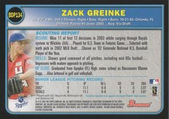 2003 Bowman Draft Picks & Prospects #BDP134 Zack Greinke Back
