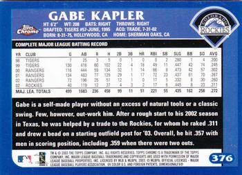 2003 Topps Chrome #376 Gabe Kapler Back