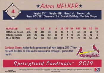 2013 Grandstand Springfield Cardinals SGA #NNO Adam Melker Back
