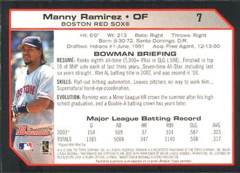 2004 Bowman #7 Manny Ramirez Back