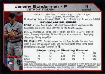 2004 Bowman #9 Jeremy Bonderman Back