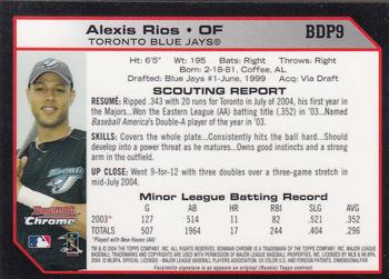 2004 Bowman Draft Picks & Prospects - Chrome #BDP9 Alexis Rios Back