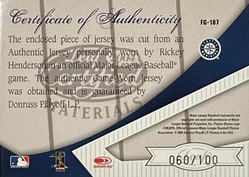 2004 Leaf Certified Materials - Fabric of the Game Position #FG-187 Rickey Henderson Back