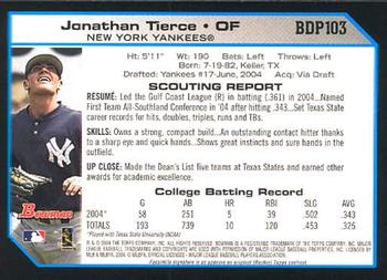 2004 Bowman Draft Picks & Prospects #BDP103 Jonathan Tierce Back
