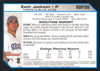 2004 Bowman Draft Picks & Prospects #BDP109 Zach Jackson Back