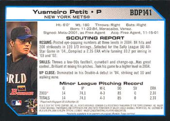 2004 Bowman Draft Picks & Prospects #BDP141 Yusmeiro Petit Back