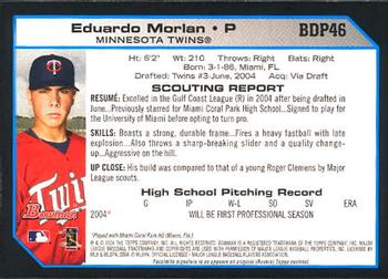2004 Bowman Draft Picks & Prospects #BDP46 Eduardo Morlan Back