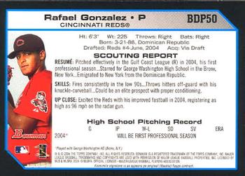 2004 Bowman Draft Picks & Prospects #BDP50 Rafael Gonzalez Back