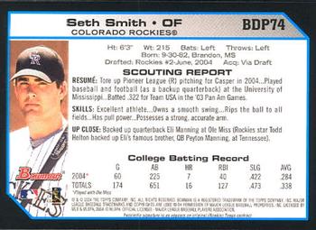 2004 Bowman Draft Picks & Prospects #BDP74 Seth Smith Back