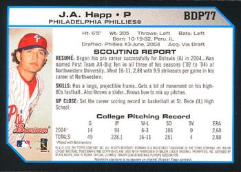 2004 Bowman Draft Picks & Prospects #BDP77 J.A. Happ Back