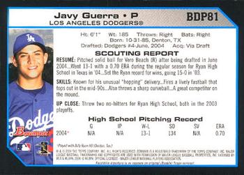 2004 Bowman Draft Picks & Prospects #BDP81 Javy Guerra Back