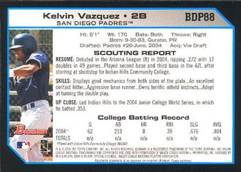 2004 Bowman Draft Picks & Prospects #BDP88 Kelvin Vazquez Back