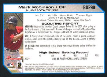 2004 Bowman Draft Picks & Prospects #BDP99 Mark Robinson Back