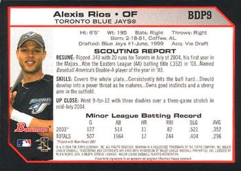 2004 Bowman Draft Picks & Prospects #BDP9 Alexis Rios Back
