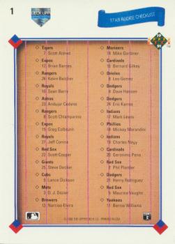1991 Upper Deck #1 Star Rookie Checklist Back