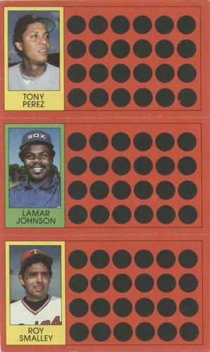 1981 Topps Scratch-Offs - Panels #8 / 26 / 43 Tony Perez / Lamar Johnson / Roy Smalley Front