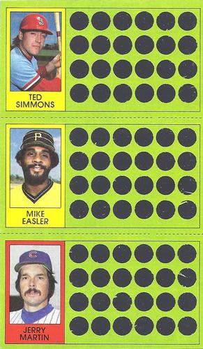1981 Topps Scratch-Offs - Panels #63 / 81 / 98 Ted Simmons / Mike Easler / Jerry Martin Front