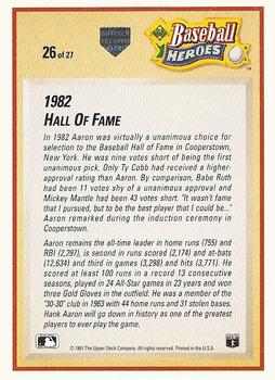 1991 Upper Deck - Baseball Heroes: Hank Aaron #26 Hank Aaron Back