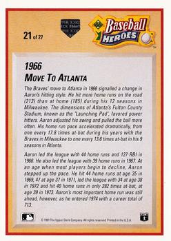 1991 Upper Deck - Baseball Heroes: Hank Aaron #21 Hank Aaron Back
