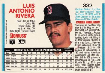 1992 Donruss #332 Luis Rivera Back