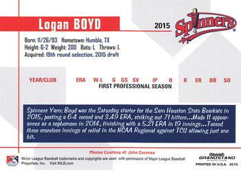 2015 Grandstand Lowell Spinners #NNO Logan Boyd Back