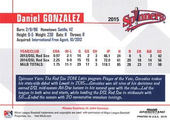 2015 Grandstand Lowell Spinners #NNO Daniel Gonzalez Back