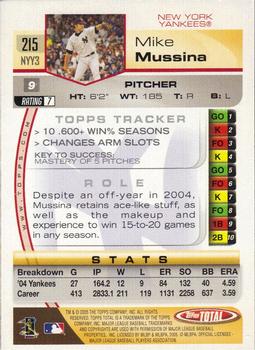 2005 Topps Total #215 Mike Mussina Back