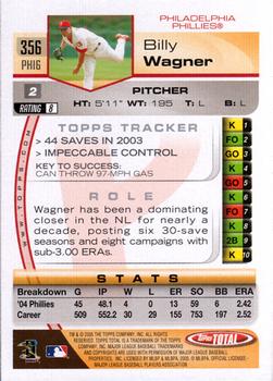 2005 Topps Total #356 Billy Wagner Back