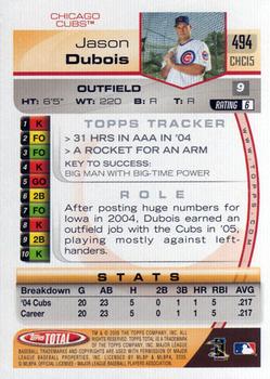 2005 Topps Total #494 Jason Dubois Back