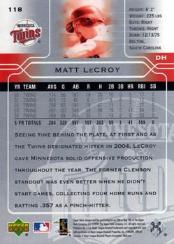 2005 Upper Deck #118 Matt LeCroy Back