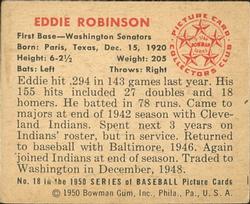 1950 Bowman #18 Eddie Robinson Back