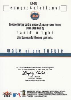 2005 Fleer Showcase - Wave of the Future Jersey Green #WF-DW David Wright Back