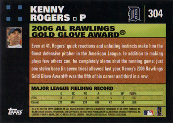 2007 Topps #304 Kenny Rogers Back