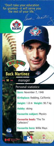 2001 Hit the Books Bookmarks Toronto Blue Jays #NNO Buck Martinez Front