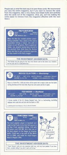 1992 Baseball Cards Magazine '70 Topps Replicas - Panels #19-21 Phil Plantier / Royce Clayton / Ted Wood / Frank Thomas Back
