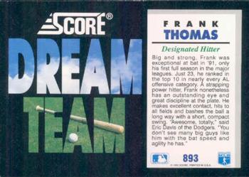 1992 Score #893 Frank Thomas Back