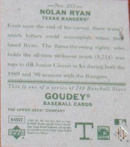 2007 Upper Deck Goudey #202 Nolan Ryan Back
