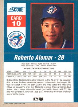 1992 Score - 90's Impact Players #10 Roberto Alomar Back