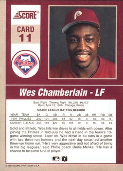 1992 Score - 90's Impact Players #11 Wes Chamberlain Back
