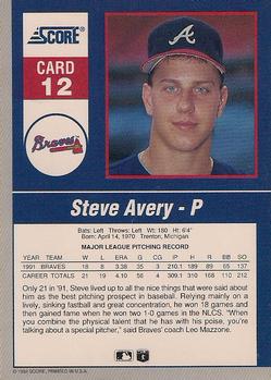 1992 Score - 90's Impact Players #12 Steve Avery Back