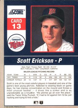 1992 Score - 90's Impact Players #13 Scott Erickson Back