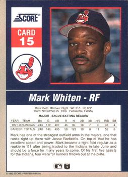 1992 Score - 90's Impact Players #15 Mark Whiten Back
