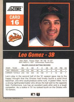 1992 Score - 90's Impact Players #16 Leo Gomez Back