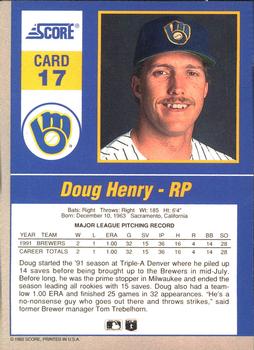 1992 Score - 90's Impact Players #17 Doug Henry Back