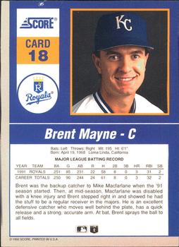 1992 Score - 90's Impact Players #18 Brent Mayne Back